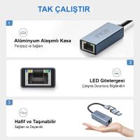 INCA IUTP-01T USB 3.0 TYPE-C 3.1 ETHERNET RJ45 1000MBPS ALUMINYUM KASA eth usb typ c